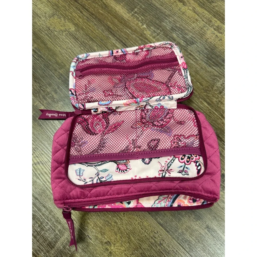 Vera Bradley Quilted Velvet Cosmetic Bag Magenta Pink Travel Makeup Organizer
